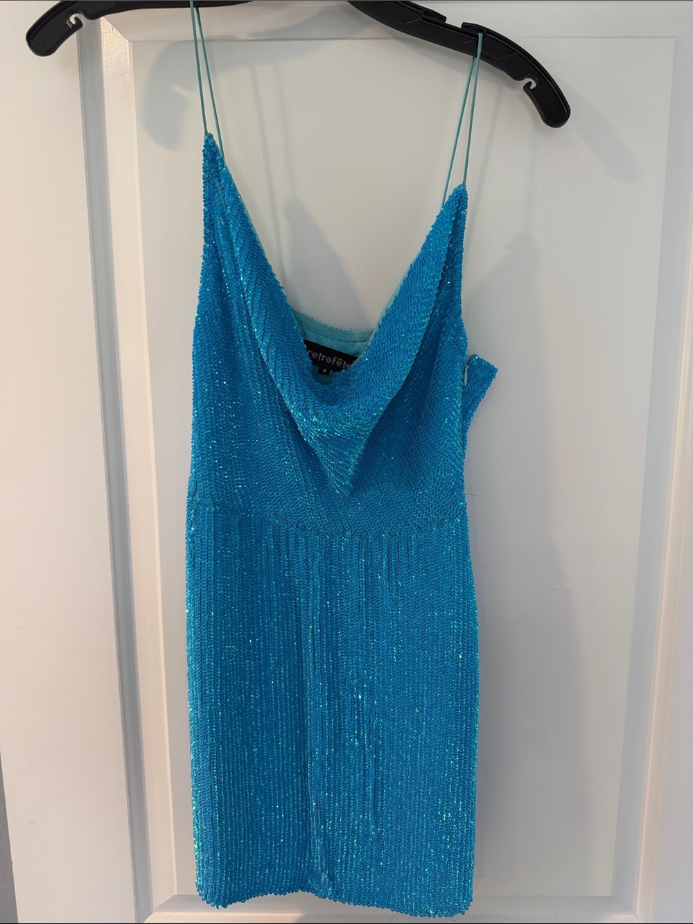 Retrofete Sparkling Teal Slip Dress with Cowl Neck - Unbranded
